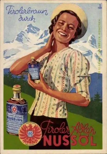 Ak Reklame, Tirolerbraun durch Tiroler Adler Nussöl, Hautöl