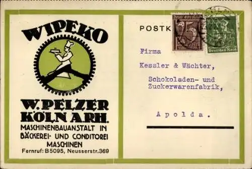 Ak Köln am Rhein, Reklame, Wipeko, P. Pelzer, Maschinenbauanstalt für Bäckereimaschinen