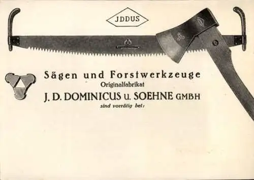 Ak Reklame, Iddus, Sägen und Forstwerkzeuge, J. D. Dominicus und Söhne GmbH