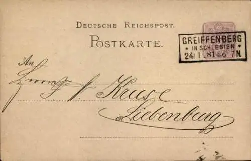 Vorläufer Ganzsachen Ak Gryfów Śląski Greiffenberg Schlesien, 1881