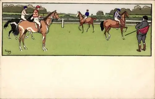 Künstler Ak Jockeys auf Rennpferden
