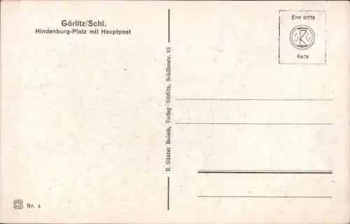 Ak Zgorzelec Görlitz Schlesien, Hindenburg-Platz, Hauptpost