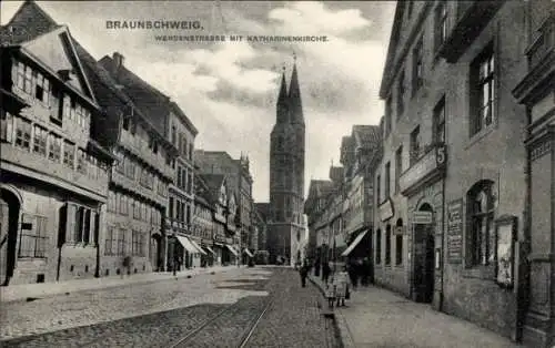 Ak Braunschweig in Niedersachsen, Wendenstraße, Katharinenkirche