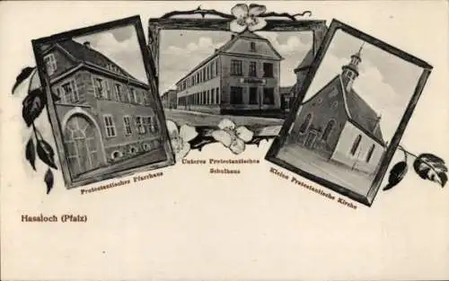 Ak Haßloch Hassloch in der Pfalz, Protestantisches Pfarrhaus, Schule, Kirche