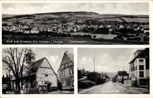 Ak Neu Anspach im Taunus, Totalansicht, Kirche, Saalburg-Straße