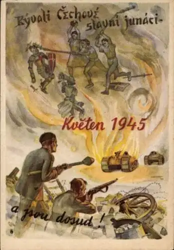 Ak Tschechien, Kveten 1945, Aufstand, Straßenbarrikade, Panzer