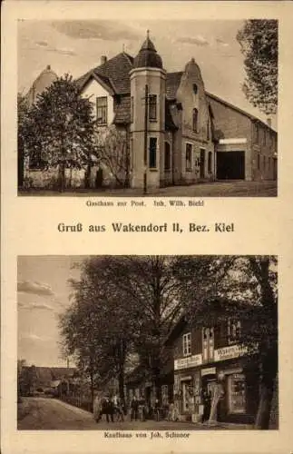 Ak Wakendorf II Kreis Segeberg, Gasthaus zur Post, Kaufhaus Schmoor