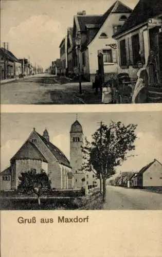 Ak Maxdorf in der Pfalz, Straßenpartie, Kirche
