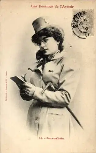 Ak Les Femmes de l'Avenir, Journalistin, Frau in Männerkleidung