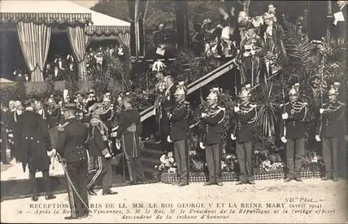 Ak Empfang von König George und Königin Mary in Paris, 1914