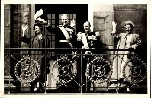 Ak Gustav VI Adolf von Schweden, Königin Luise, Juliana der Niederlande, Prinz Bernhard, 1955