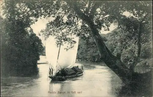 Ak Ceylon Sri Lanka, Padda-Barge unter vollen Segeln