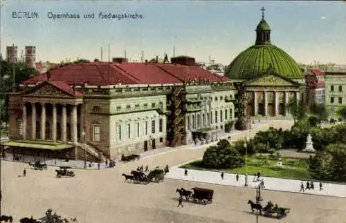 Ak Berlin Mitte, Opernhaus und Hedwigskirche