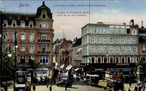 Ak Berlin Mitte, Unter den Linden, Ecke Friedrichstraße, Kranzler, Hotel Bauer