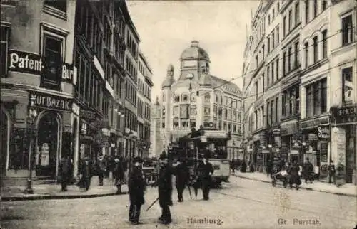 Ak Hamburg Mitte Altstadt, Partie an dem Großen Burstah, Straßenbahn, Hutgeschäft