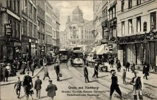 Ak Hamburg Mitte Altstadt, Großer Burstah, Straßenbahn, Geschäfte