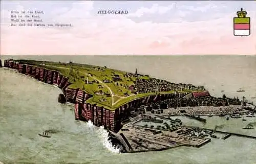 Ak Nordseeinsel Helgoland, Gesamtansicht, Wappen