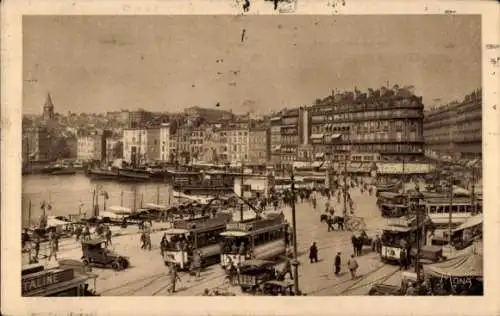 Ak Marseille Bouches du Rhône, Le Quai des Belges, Vieux Port, rue de la Republique