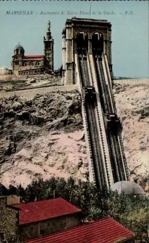 Ak Marseille Bouches du Rhône, Ascenseurs de Notre-Dame de la Garde