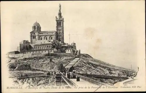 Ak Marseille Bouches du Rhône, Basilique de Notre-Dame de la Garde, Passerelle de l'Ascenseur