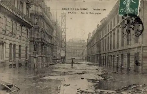 Ak Paris, Crue de la Seine, Janvier 1910, Rue de Bourgogne