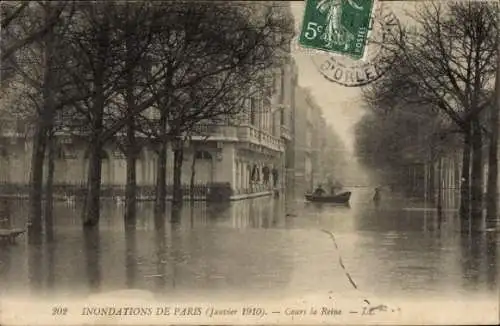Ak Paris XIV Observatoire, Inondations Janvier 1910, Cours la Reine, Hochwasser