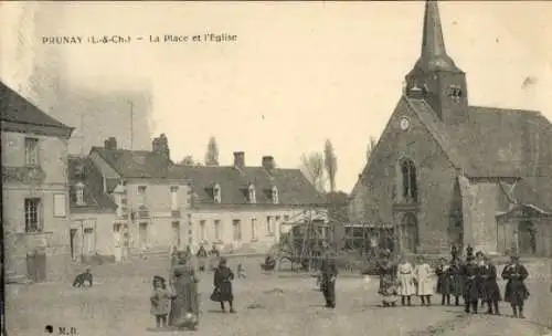 Ak Prunay Loir et Cher, La Place, Kirche