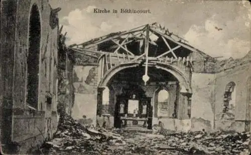 Ak Béthincourt Meuse, zerstörte Kirche, Trümmer