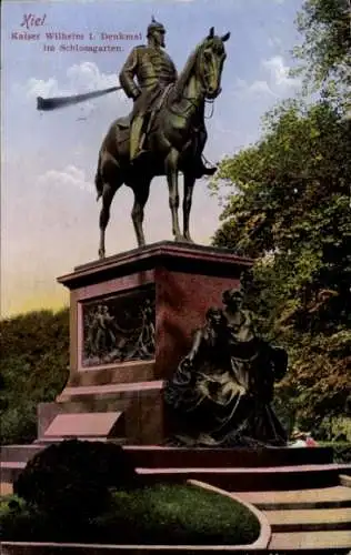 Ak Kiel in Schleswig Holstein, Kaiser Wilheim I. Denkmal im Schlossgarten, Adolf Brütt