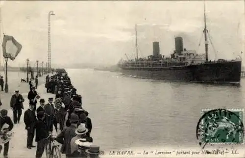 Ak Le Havre Seine Maritime, La Lorraine partant pour New York
