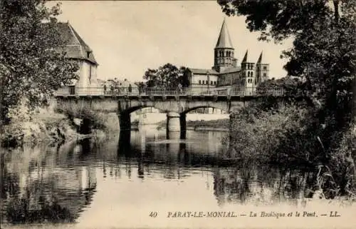 Ak Paray le Monial Saône et Loire, Basilique, Pont