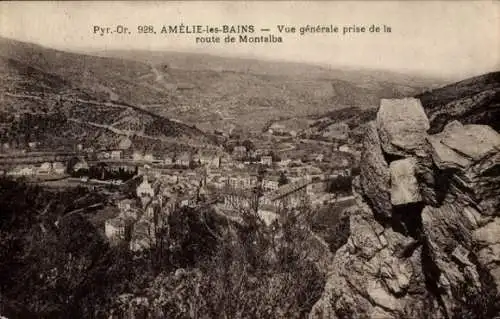 Ak Amelie les Bains Pyrénées Orientales, Vue generale prise de la route de Montalba