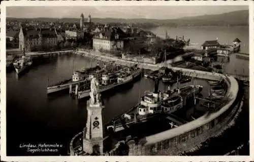 Ak Lindau am Bodensee Schwaben, Hafenmole, Segelclubhaus