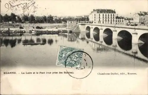Ak Roanne Loire, La Loire, Le Pont, Vue prise des Baines