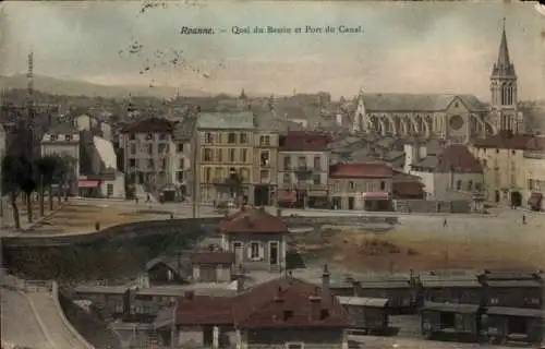 Ak Roanne Loire, Quai du Bassin et Port du Canal
