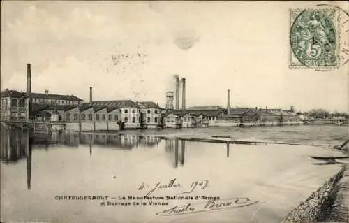 Ak Châtellerault Vienne, La Manufacture Nationale d'Armes et Barrage de la Vienne