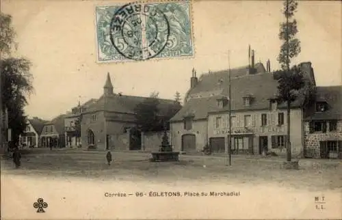 Ak Égletons Corrèze, Place du Marchadial