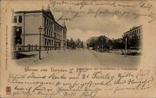 Ak Landau in der Pfalz, Langstraße mit Gymnasium und Volksschule