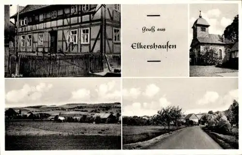 Ak Elkershausen Friedland Niedersachsen, Schule, Kirche, Ortsansichten