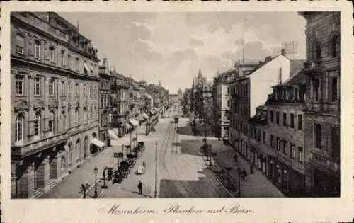 Ak Mannheim in Baden, Planken, Börse, Straßenbahn