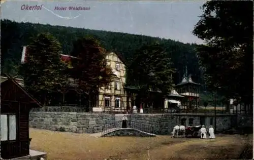 Ak Goslar in Niedersachsen, Blick von außen auf das Hotel Waldhaus, Okertal