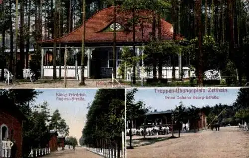 Ak Zeithain in Sachsen, Truppenübungsplatz, Prinz Johann Georg Straße, Milch Trinkhalle