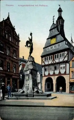 Ak Gießen an der Lahn Hessen, Kriegerdenkmal, Rathaus