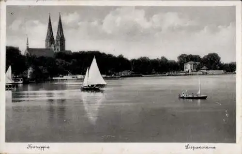 Ak Neuruppin in Brandenburg, Seepanorama, Kirchtürme, Boote