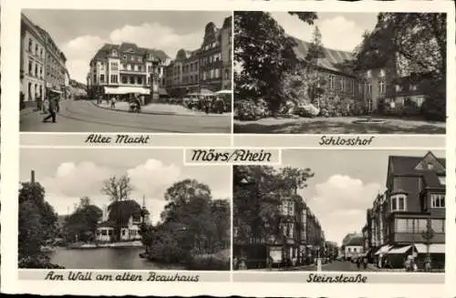 Ak Moers am Niederrhein, Alter Markt, Schlosshof, Am Wall, altes Brauhaus, Steinstraße