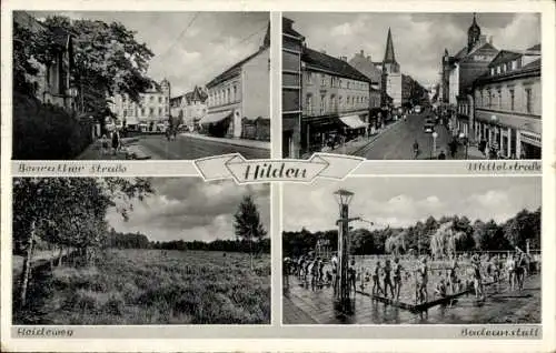 Ak Hilden im Rheinland, Mittelstraße, Badeanstalt, Heideweg, Benrather Straße