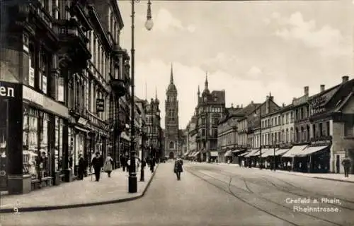 Ak Krefeld am Niederrhein, Rheinstraße, Geschäfte u. Passanten