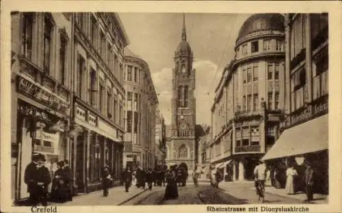 Ak Krefeld am Niederrhein, Rheinstraße, Dionysiuskirche