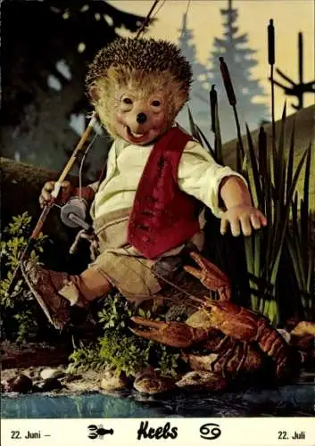 Ak Mecki der Igel, Sternzeichen Krebs, Cancer, 22. Juni bis 22. Juli, Angel