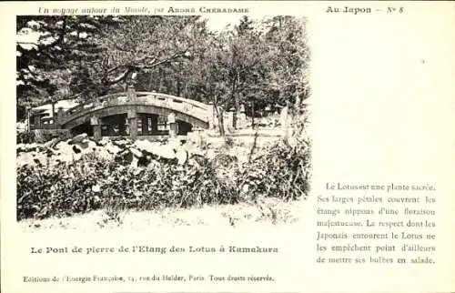 Ak Kamakura Präfektur Kanagawa Japan, Die Steinbrücke des Lotus Pond